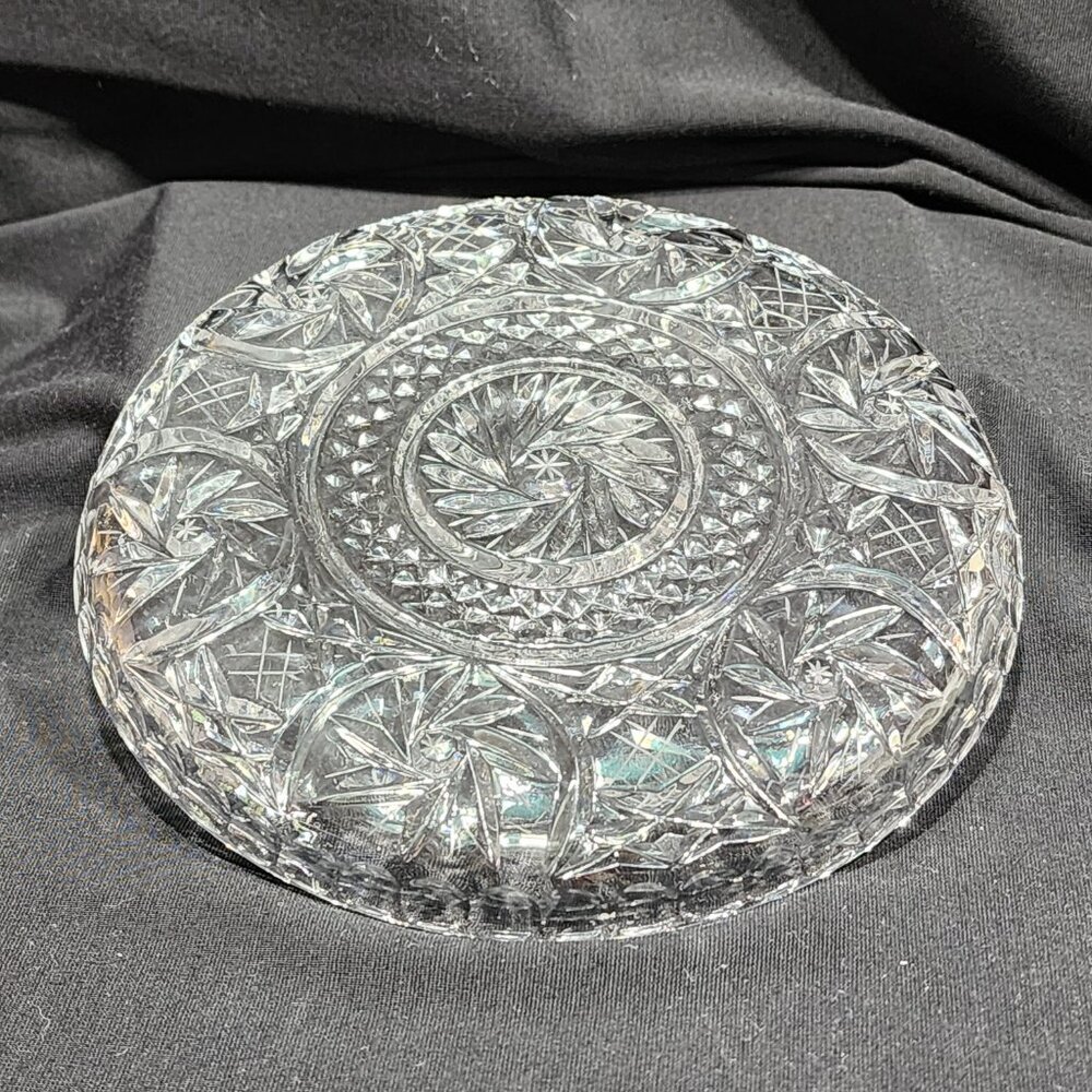 Antique Bohemian Czech Pinwheel Design Cut Crystal Decorative Luncheon 6" Plate - Picture 12 of 15
